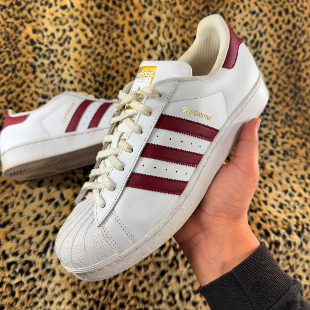 Adidas Superstar White Burgundy Red Shell Toe Leather Sneakers BY3725 Mens 11
